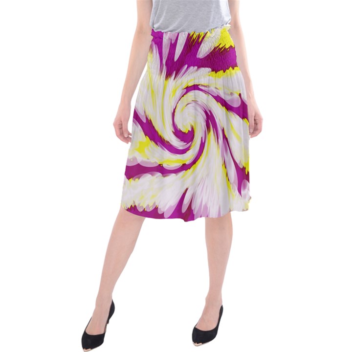 Tie Dye Pink Yellow Swirl Abstract Midi Beach Skirt