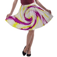 Tie Dye Pink Yellow Swirl Abstract A-line Skater Skirt by BrightVibesDesign