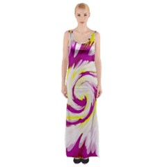 Tie Dye Pink Yellow Swirl Abstract Maxi Thigh Split Dress