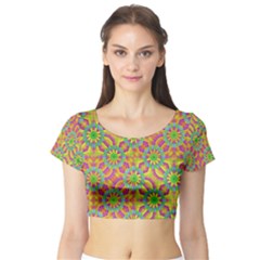 Modern Colorful Geometric Short Sleeve Crop Top (tight Fit) by dflcprintsclothing