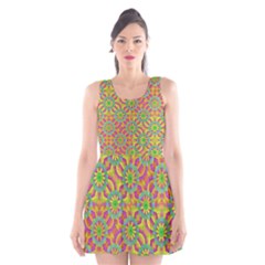 Modern Colorful Geometric Scoop Neck Skater Dress