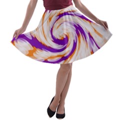 Tie Dye Purple Orange Abstract Swirl A-line Skater Skirt by BrightVibesDesign