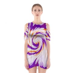 Tie Dye Purple Orange Abstract Swirl Cutout Shoulder Dress by BrightVibesDesign