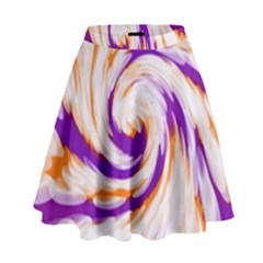 Tie Dye Purple Orange Abstract Swirl High Waist Skirt