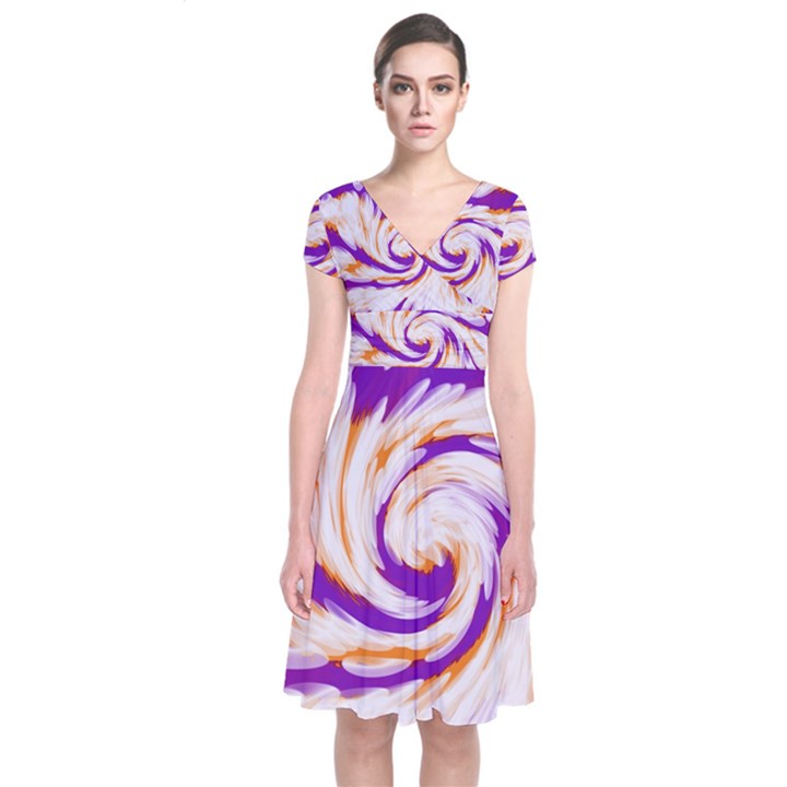 Tie Dye Purple Orange Abstract Swirl Wrap Dress