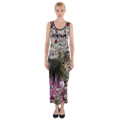 Emma In Flowers I, Little Gray Tabby Kitty Cat Fitted Maxi Dress by DianeClancy