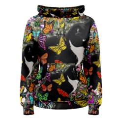 Freckles In Butterflies I, Black White Tux Cat Women s Pullover Hoodie by DianeClancy