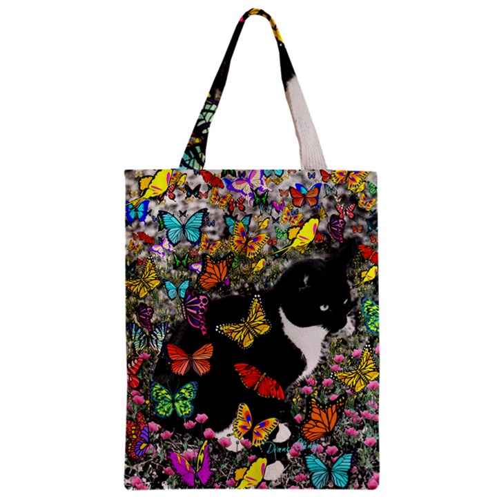 Freckles In Butterflies I, Black White Tux Cat Zipper Classic Tote Bag