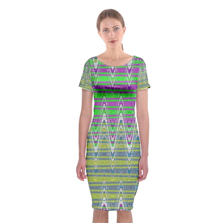 Colorful Zigzag Pattern Classic Short Sleeve Midi Dress