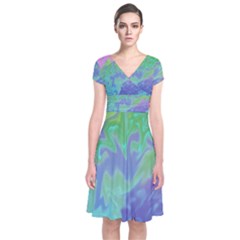 Green Blue Pink Color Splash Wrap Dress