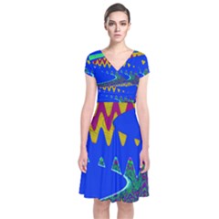 Colorful Wave Blue Abstract Wrap Dress by BrightVibesDesign