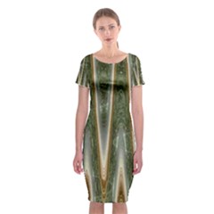 Green Brown Zigzag Classic Short Sleeve Midi Dress