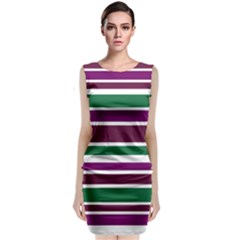 Purple Green Stripes Classic Sleeveless Midi Dress by BrightVibesDesign