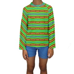 Bright Green Orange Lines Stripes Kid s Long Sleeve Swimwear