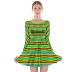 Bright Green Orange Lines Stripes Long Sleeve Skater Dress