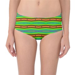 Bright Green Orange Lines Stripes Mid-waist Bikini Bottoms by BrightVibesDesign