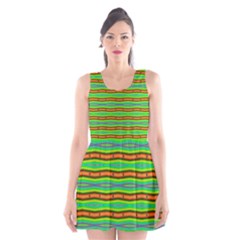 Bright Green Orange Lines Stripes Scoop Neck Skater Dress