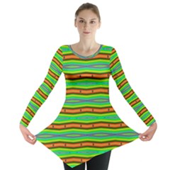 Bright Green Orange Lines Stripes Long Sleeve Tunic 