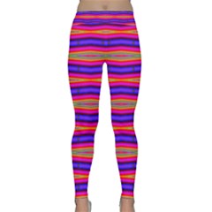 Bright Pink Purple Lines Stripes Yoga Leggings by BrightVibesDesign