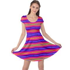 Bright Pink Purple Lines Stripes Cap Sleeve Dresses by BrightVibesDesign