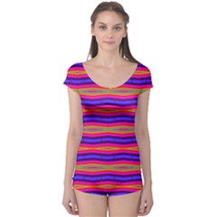 Bright Pink Purple Lines Stripes Boyleg Leotard (ladies)