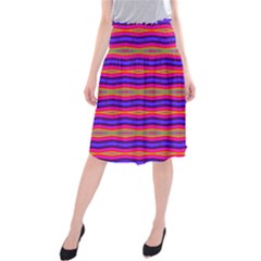 Bright Pink Purple Lines Stripes Midi Beach Skirt by BrightVibesDesign