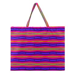 Bright Pink Purple Lines Stripes Zipper Large Tote Bag