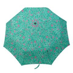 Pink And Teal Leafy Folding Umbrella