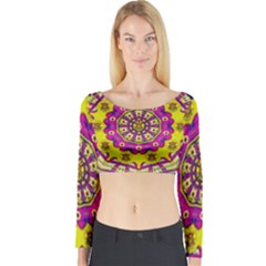 Celebrating Summer In Soul And Mind Mandala Style Long Sleeve Crop Top by pepitasart