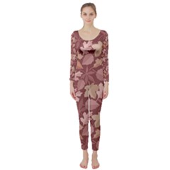 Marsala Leaves Pattern Long Sleeve Catsuit by sifis