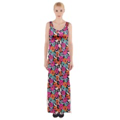 Sketchy Floral Maxi Thigh Split Dress by LisaGuenDesign