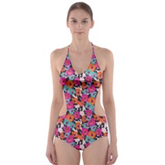 Sketchy Floral Cut-out One Piece Swimsuit by LisaGuenDesign