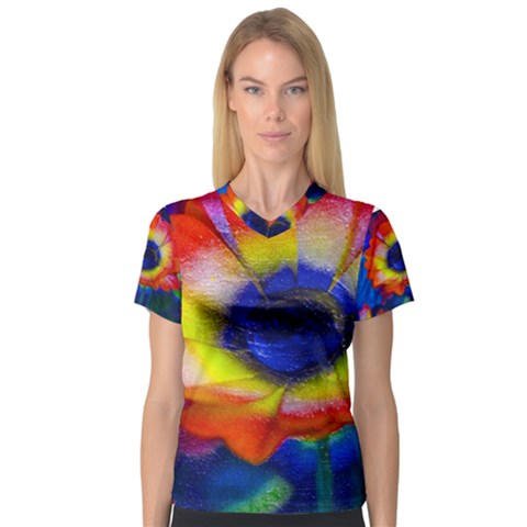 Tie Dye Flower Women s V-neck Sport Mesh Tee by MichaelMoriartyPhotography