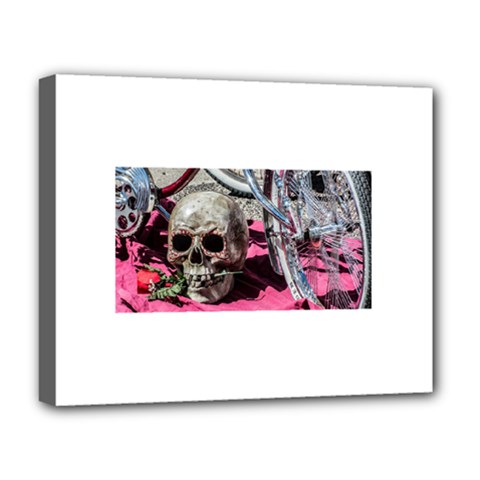 Skull And Bike Deluxe Canvas 20  X 16   by MichaelMoriartyPhotography