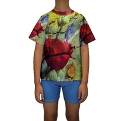 Rusty Globe Mallow Flower Kid s Short Sleeve Swimwear