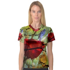 Rusty Globe Mallow Flower Women s V-neck Sport Mesh Tee