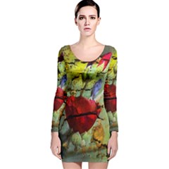 Rusty Globe Mallow Flower Long Sleeve Velvet Bodycon Dress