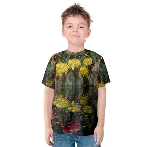 Cactus Flowers With Reflection Pool Kid s Cotton Tee by MichaelMoriartyPhotography