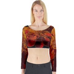 Marigold On Black Long Sleeve Crop Top