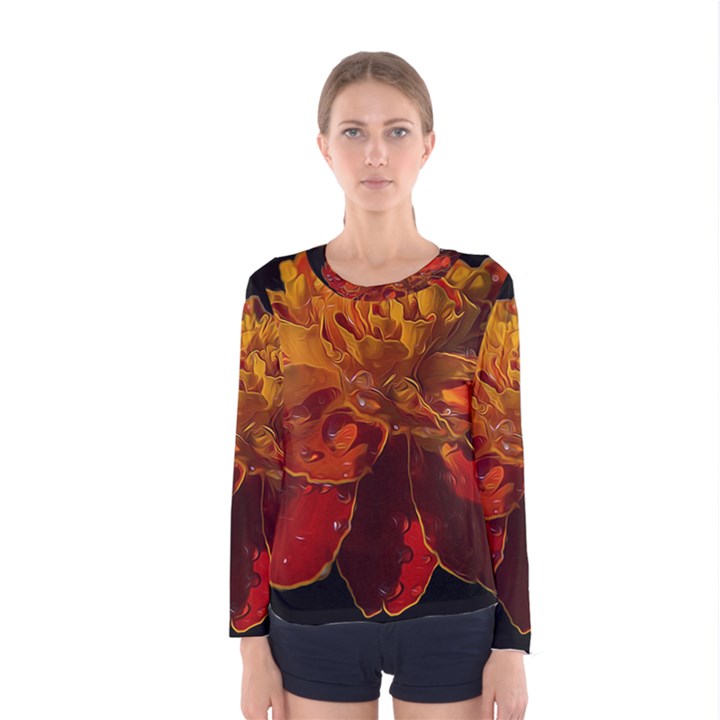 Marigold on Black Women s Long Sleeve Tee