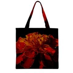 Marigold On Black Zipper Grocery Tote Bag by MichaelMoriartyPhotography