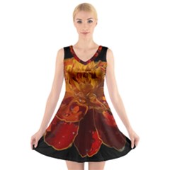 Marigold On Black V-neck Sleeveless Skater Dress