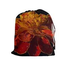 Marigold On Black Drawstring Pouches (extra Large) by MichaelMoriartyPhotography