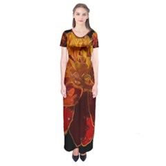 Marigold On Black Short Sleeve Maxi Dress