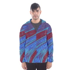 Swish Blue Red Abstract Hooded Wind Breaker (men) by BrightVibesDesign