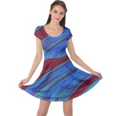 Swish Blue Red Abstract Cap Sleeve Dresses by BrightVibesDesign