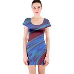 Swish Blue Red Abstract Short Sleeve Bodycon Dress by BrightVibesDesign