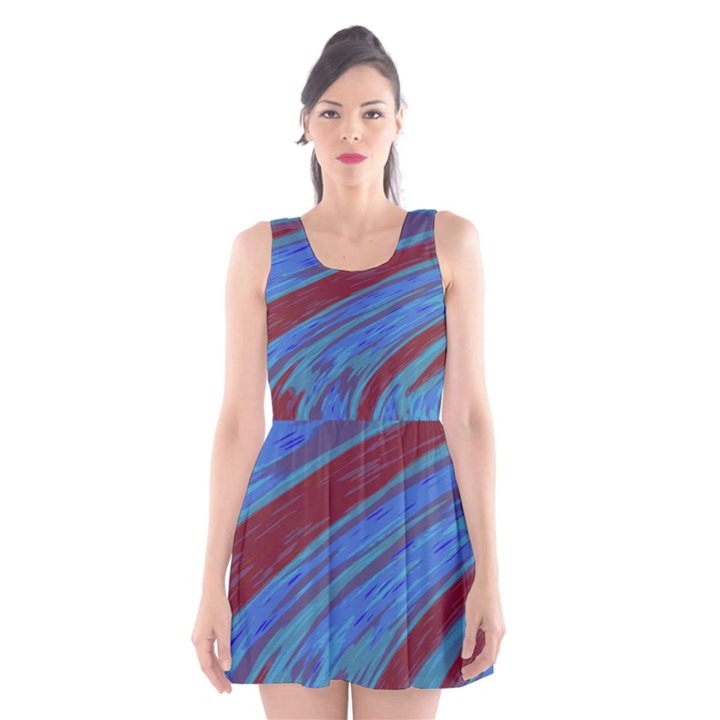 Swish Blue Red Abstract Scoop Neck Skater Dress