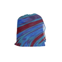 Swish Blue Red Abstract Drawstring Pouches (medium)  by BrightVibesDesign