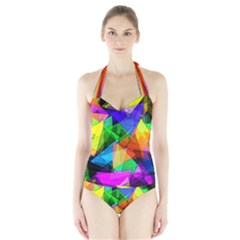 Colorful Triangles                                                                  Women s Halter One Piece Swimsuit by LalyLauraFLM